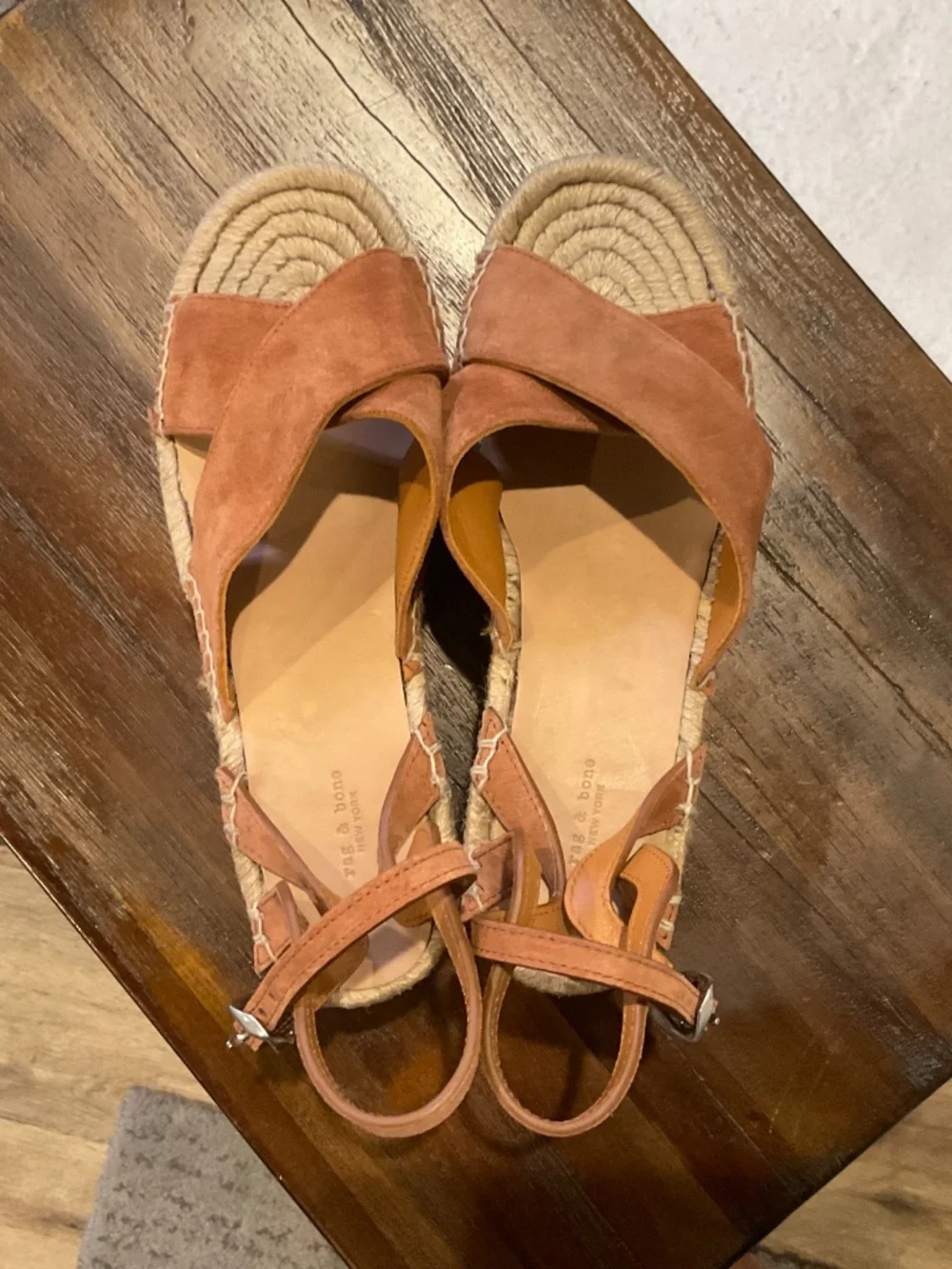 Rag & Bone Hera Wedge Espadrille Tan Suede Sandals size EU 38.5/US 8.5